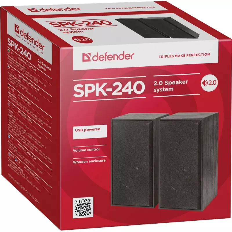 Altavoces de escritorio DEFENDER SPK-240 con cable, 2.0, 6 W RMS, alimentación USB, 3,5 mm, negro
