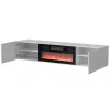 Mueble TV Cama Meble LARA 183x35x37 cm, superficie blanca mate, marco blanco, chimenea negra