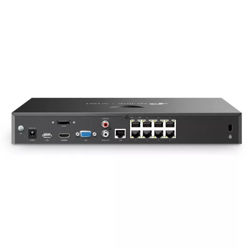 TP-Link VIGI NVR2008H-8MP-2TB grabador de vídeo en red PoE+ de 8 canales, 3840 x 2160, HDD SATA de 2 TB (máx. 32 TB), H.265, negro