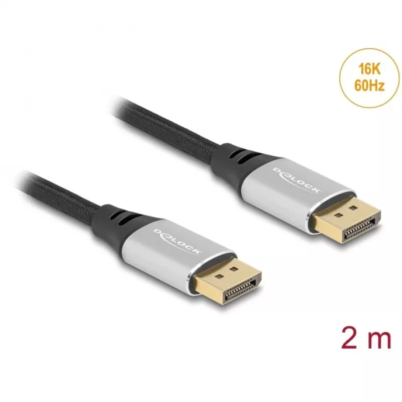 Cable DisplayPort DeLOCK 16K 60 Hz 2 m plata metal