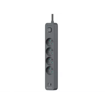Tracer Power Line+ TRALIS47026 regleta, 4 tomas, USB-A + USB-C PD 18 W, 1,5 m, grafito