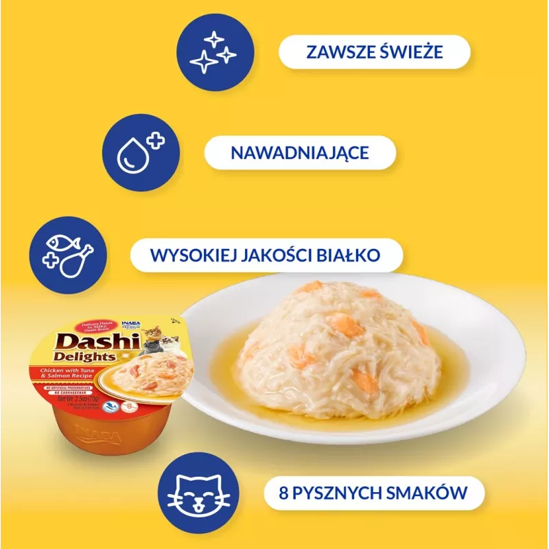 INABA Dashi Delights Caldo de pollo, atún y salmón - Snack para gatos - 70 g