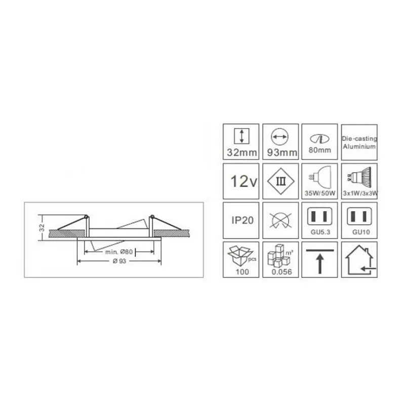 Synergy 21 LED Retrofit GU10 / GX5,3 kit de montaje en techo D08-Blanco