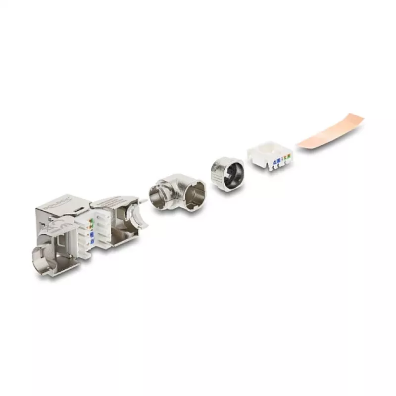 Módulo Keystone DeLOCK conector hembra RJ45 a LSA Cat.6A con bloqueo metálico sin herramientas acodado 90° apantallado