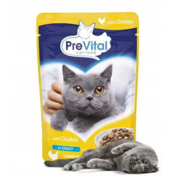 Comida húmeda para gatos PREVITAL Pollo en gelatina – bolsa de 100 g, gatos adultos, proteína 9 %, grasa 5 %, humedad 82 %