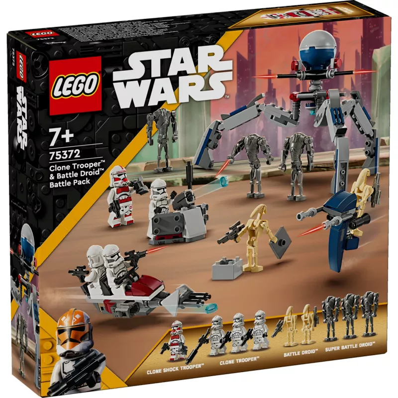 LEGO Star Wars Clone Trooper y Battle Droid Battle Pack Juguete de construcción para niños con vehículo Speeder Bike, 4 minifiguras y 5 figuras, regalo para niños