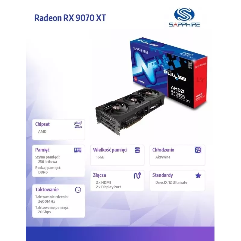 SAPPHIRE PULSE Radeon RX 9070 XT 16GB GDDR6 tarjeta gráfica