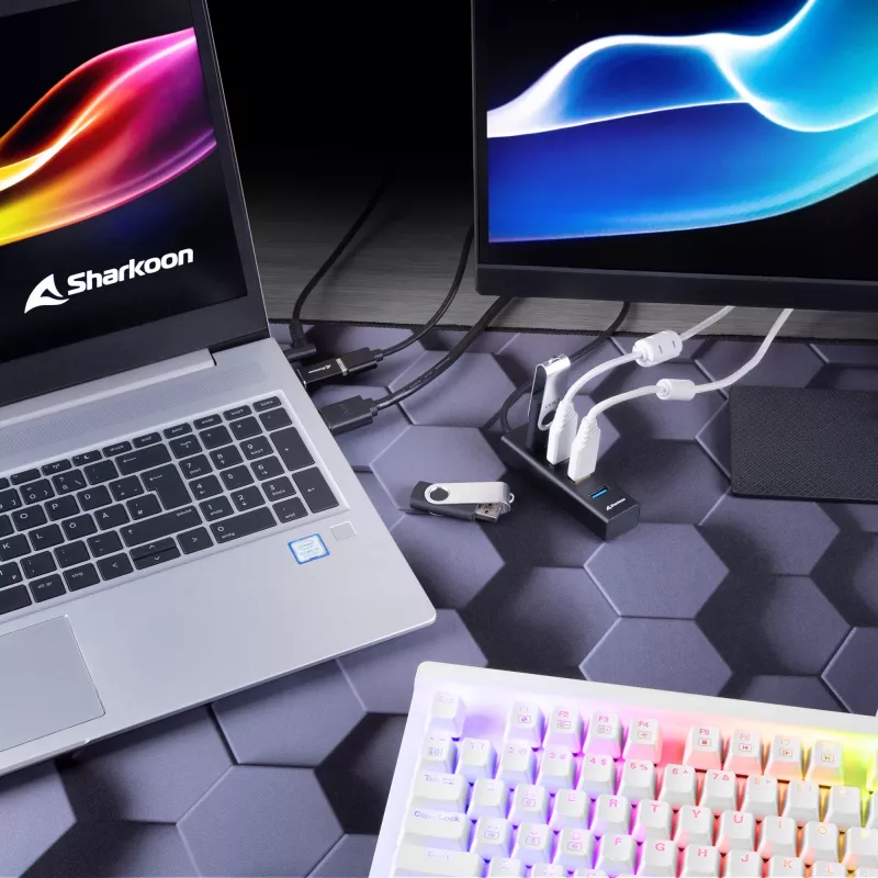 Sharkoon Hub de interfaces USB 3.2 Gen 1 (3.1 Gen 1) Type-C 5000 Mbit/s Negro