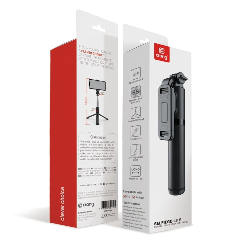 SelfieGo palo selfie compacto con trípode Bluetooth (20-101 cm) Crong CRGSGL1B