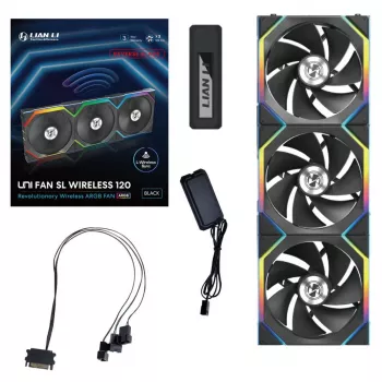 Lian Li UNI FAN SL-INF Wireless 120mm Reverse Blade ARGB ventilador de caja pack de 3 negro