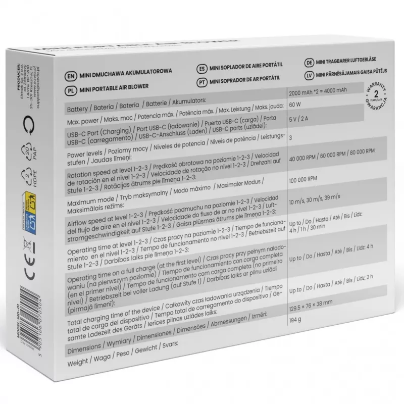 Soplador de hojas Savio MD-01 60 W 7,4 V 140 km/h ion-litio (Li-Ion)