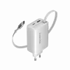 Cargador CANYON OnCharge 65RC con cable USB-C integrado 65W, 1x PD, 1x QC, enchufe EU, blanco