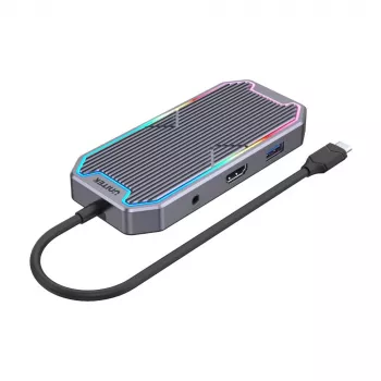 Hub USB Unitek uHUB S7+ — USB 3.2 Gen 2 Type-C con cable, 100 W PD, Gigabit Ethernet, compatibilidad 4K, gris espacial