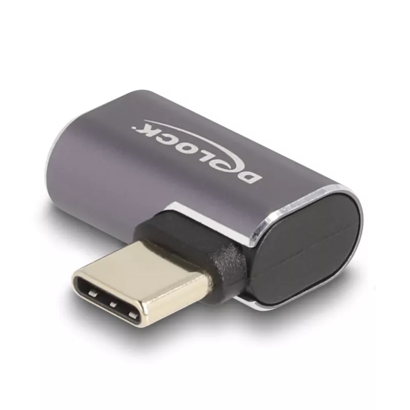 Adaptador USB DeLOCK 40 Gbps USB Type-C PD 3.0 100 W conector macho a conector hembra acodado izquierda/derecha 8K 60 Hz metal