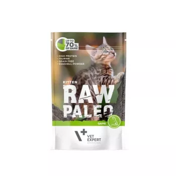Comida húmeda para gatitos VETEXPERT RAW PALEO Kitten ciervo 100 g bolsa, sin gluten ni azúcar, para alergias alimentarias