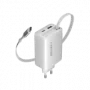 Cargador CANYON OnCharge 65RC con cable USB-C integrado 65W, 1x PD, 1x QC, enchufe EU, blanco