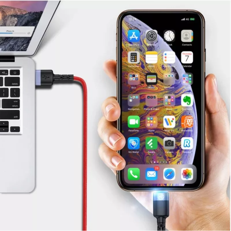 Cable de datos USB a Lightning Tellur, 3A, 1,2 m, indicador LED, rojo
