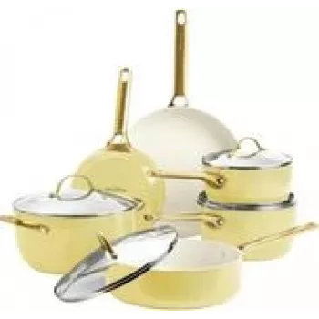 Set de cocina GreenPan Padova Reserve 10 piezas — aluminio, amarillo, incluye 3 ollas y 2 sartenes