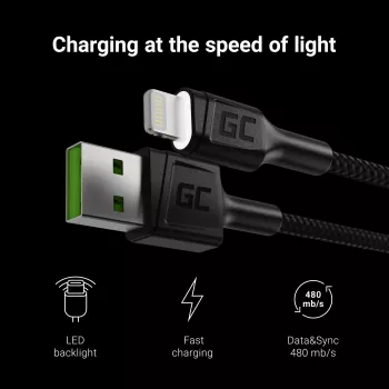 Cable Lightning Green Cell KABGC05 1,2 m negro
