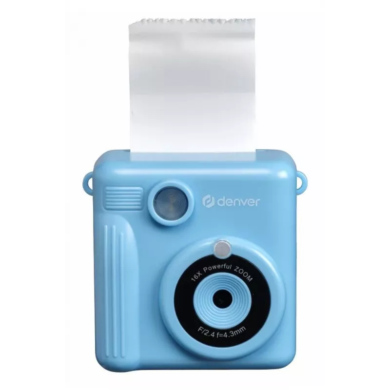 Denver KPC-1363BU Cámara de impresión instantánea infantil Dino con impresora térmica, 20 MP, azul