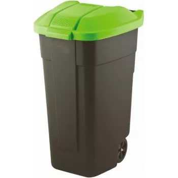 Cubo de basura Curver 214125, 110 L, rectangular, plástico, negro, verde