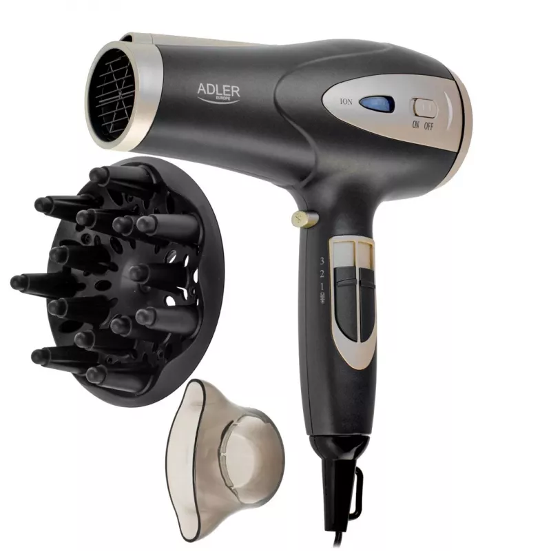 Secador de pelo Adler AD 2248gc 2200W — iónico, 2 velocidades, 3 temperaturas, aire frío, difusor, concentrador, cable de 1,8 m