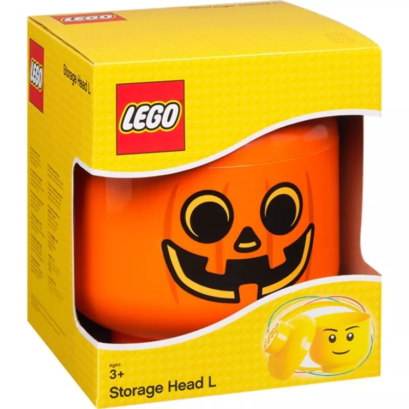 Caja de almacenamiento Room Copenhagen LEGO Storage Head Pumpkin grande naranja/negro