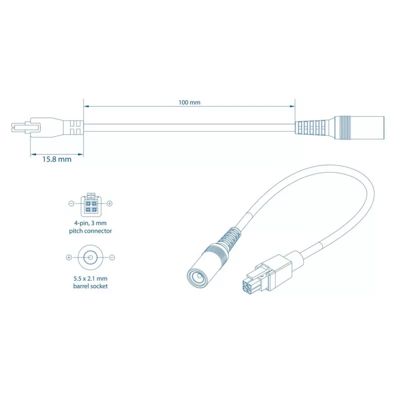 Cable de alimentación TELTONIKA PR2PD01B, 0,1 m, 4 polos, negro