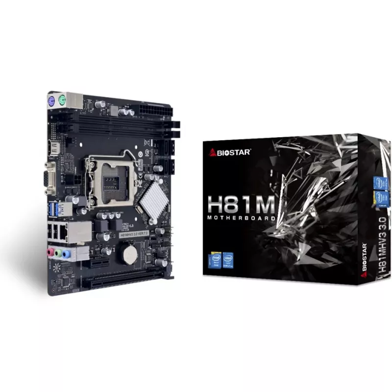 Placa base BIOSTAR H81MHV3 3.0 — Micro ATX, LGA 1150, Intel H81, 2x DDR3 DIMM (máx. 16 GB), SATA II/III, Gigabit LAN, HDMI, VGA