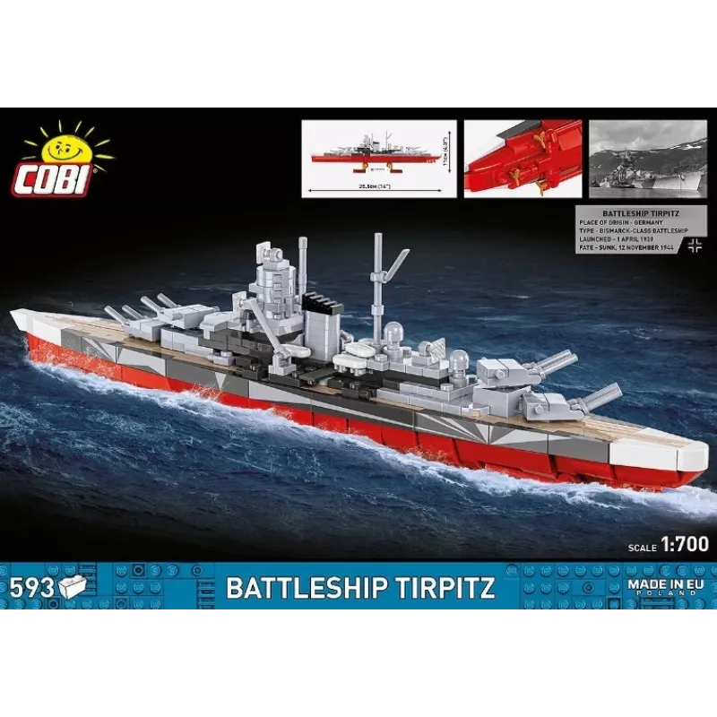 Set de construcción Cobi acorazado Tirpitz modelo con 593 piezas, a escala y con características de exhibición