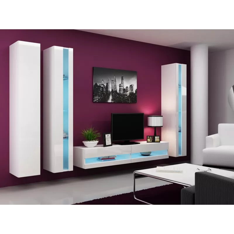 Soporte de TV cama meble VIGO NEW 30/180/40, parte superior blanco brillante, tablero de partículas, 1800×400×300 mm
