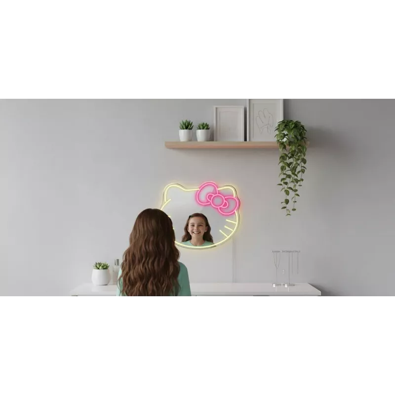 Luz LED de neón para espejo MANTA MASNL129WH — gato con lazo, acento de neón decorativo