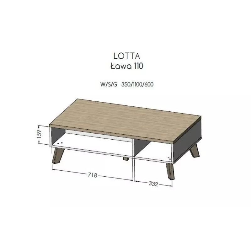 Mesa de centro Cama LOTTA 110 roble wotan/negro mate