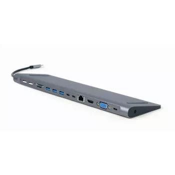 Gembird A-CM-COMBO9-01 adaptador multipuerto USB Type-C 9 en 1 (hub USB + HDMI + VGA + PD + lector de tarjetas + LAN + audio de 3,5 mm), Space Grey