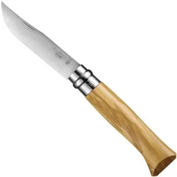 Navaja plegable Opinel N.º 08 con mango de madera de olivo, hoja de acero inoxidable, modelo 002020
