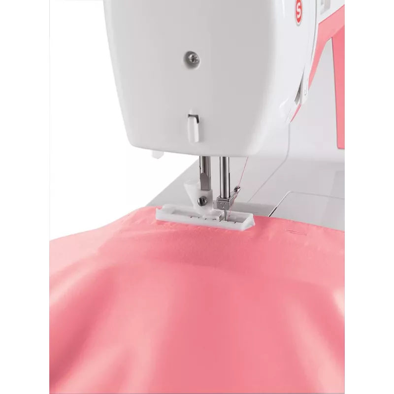 Singer Simple 3210 máquina de coser automática, electromecánica, 10 puntadas, ojal en 4 pasos, brazo libre, 85 W, blanca/rosa