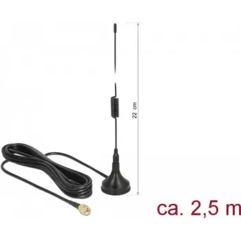 Delock 89613 antena exterior GSM/UMTS/LTE, conector macho SMA, 2 dBi, omnidireccional, cable de 2,5 m, negro