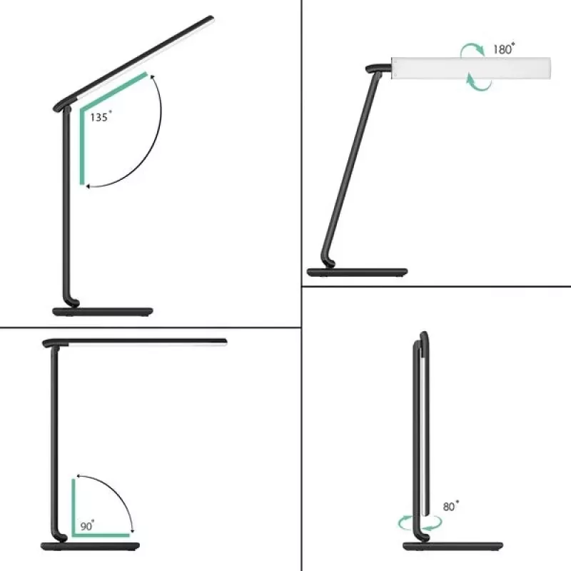 Lámpara de escritorio LED Aukey LT-T10 12W 3000–6500K — temperatura de color ajustable, negra