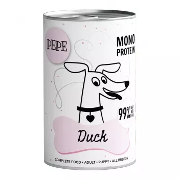 Comida húmeda para perros PAKA ZWIERZAKA Pepe pato 400 g — perros adultos, sabor a pato, lata, sin gluten, soja ni azúcar