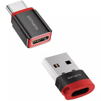 Adaptador de interfaz 4smarts 541615 – USB Type-A (host) a USB Type-C (salida), negro, conector macho a conector hembra, recto, pack de 2