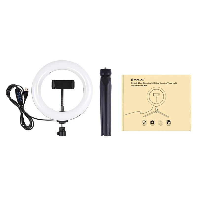 Soporte de trípode Puluz con anillo LED de 20 cm Vlogging PKT3073B