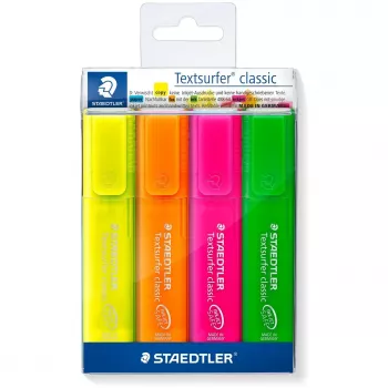 Rotulador Staedtler 364 P WP4 punta biselada verde naranja rosa amarillo