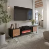 Mueble TV Cama Meble Volare 200 x 39 x 49 cm negro/nogal con chimenea