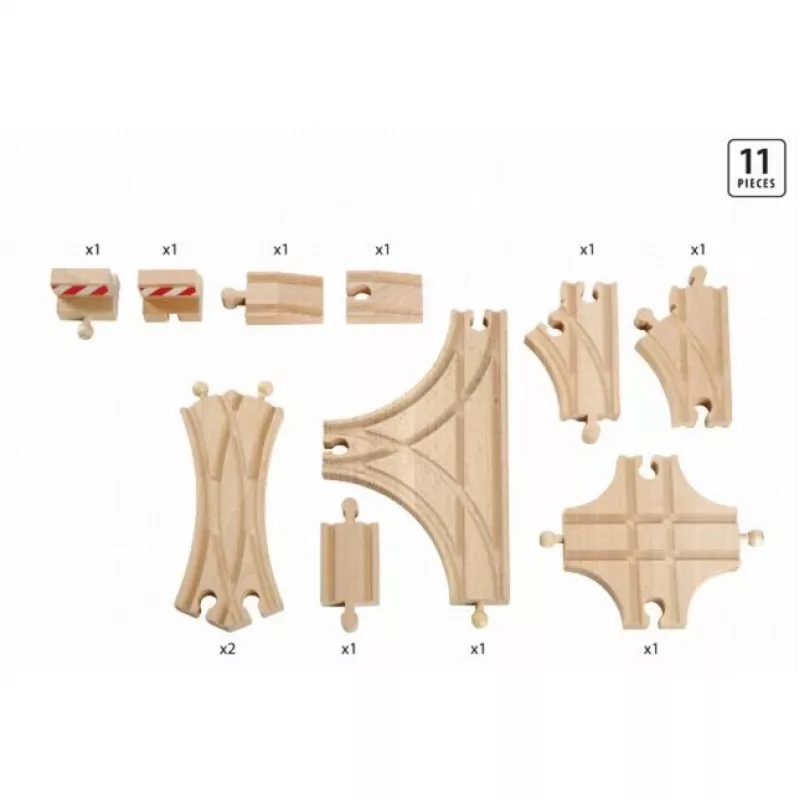 BRIO 33307 set de vías de ferrocarril – 11 piezas de madera para ampliar