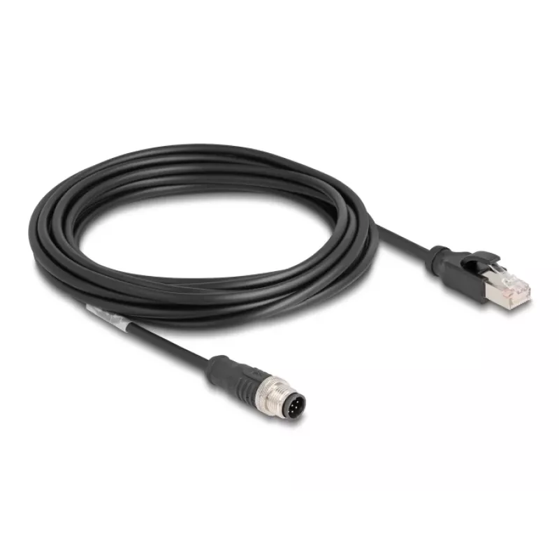 Cable de red DeLOCK M12 cable codificado A 8 pines conector macho a RJ45 conector macho Cat5e 5 m negro