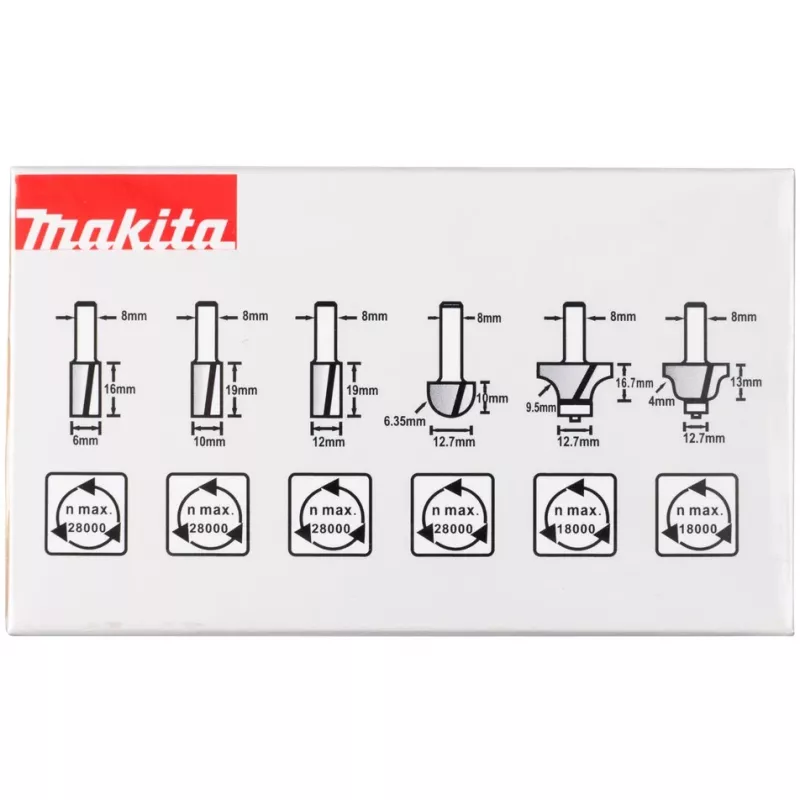 Makita - Juego de fresas - para plástico, madera maciza - 6 piezas (D-53540)