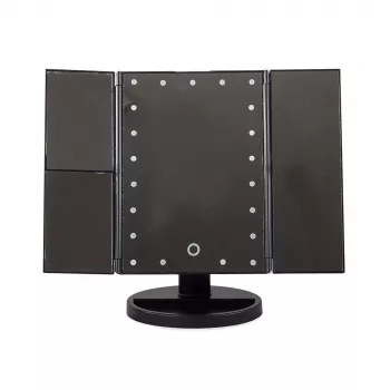 Espejo de maquillaje Extralink, aumentado, negro, plegable, con luz trasera, con soporte