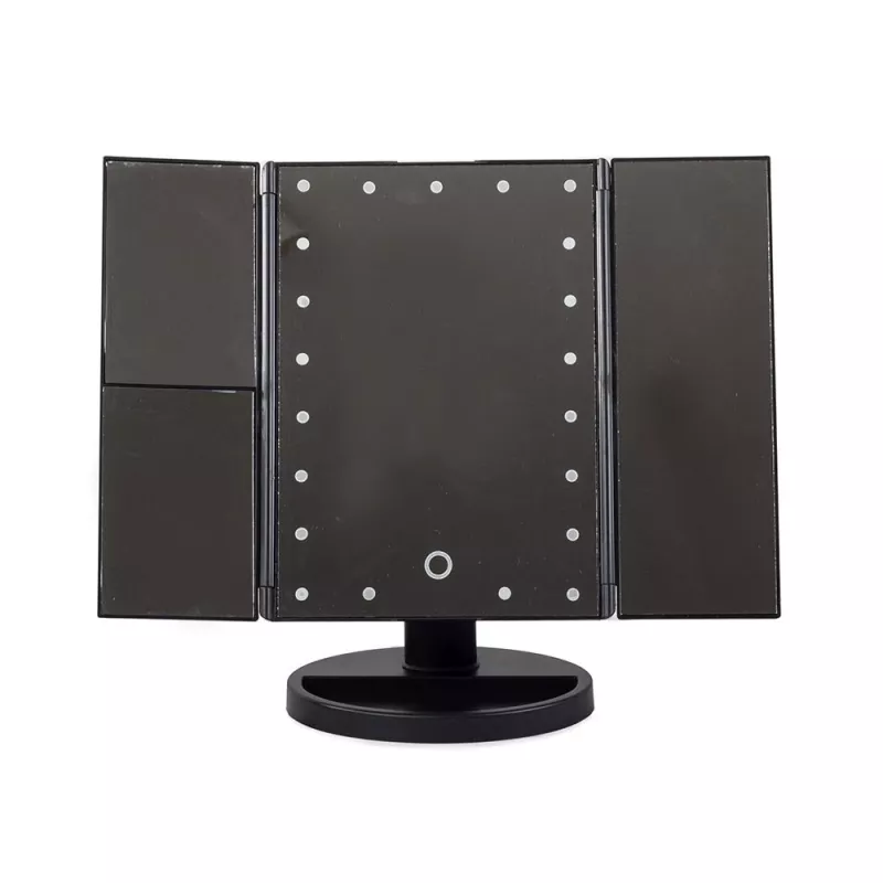 Espejo de maquillaje Extralink, aumentado, negro, plegable, con luz trasera, con soporte