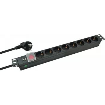 helos Regleta de enchufes PROFESSIONAL de 19 pulgadas, 8 tomas, con interruptor, 2,0 m, negro