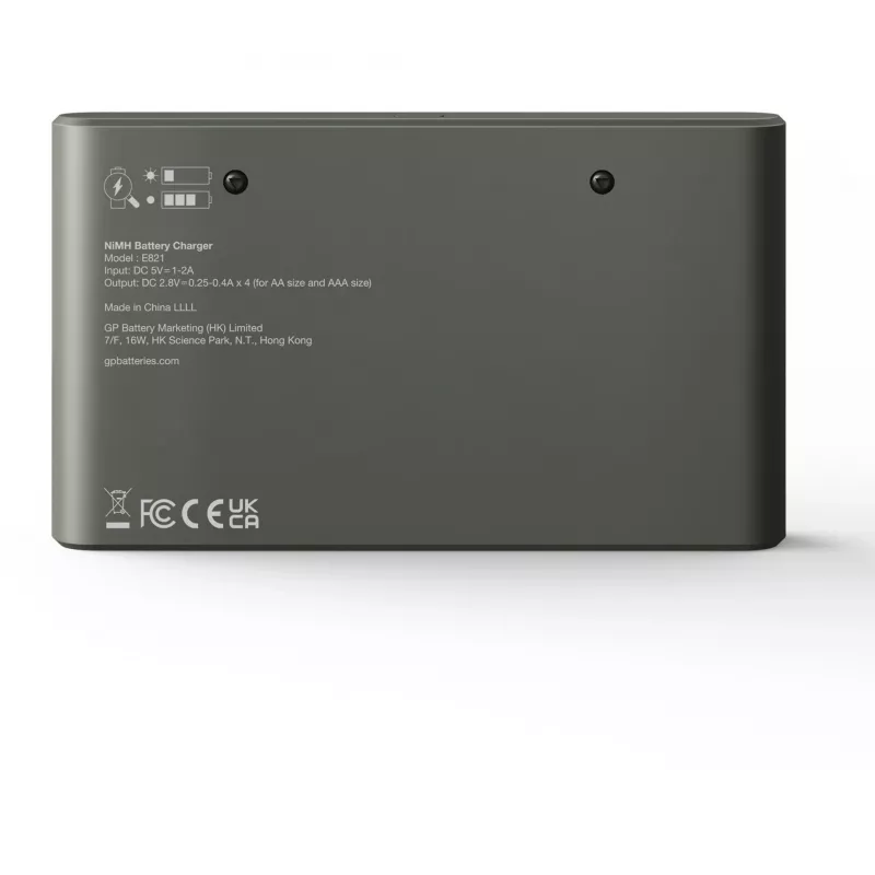 Cargador de baterías GP E821 para baterías NiMH AA y AAA, modelo E821